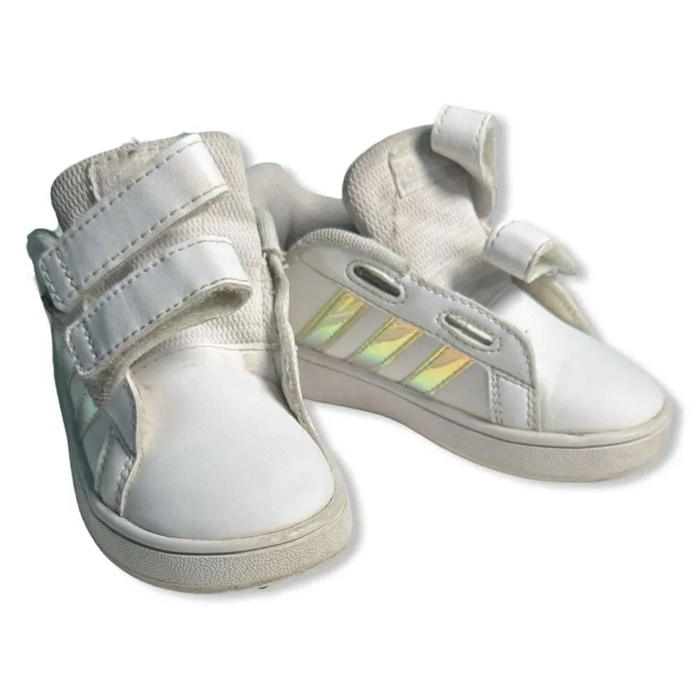 Adidas Grand Court Toddler Sneakers 7K | White Iridescent Stripes
